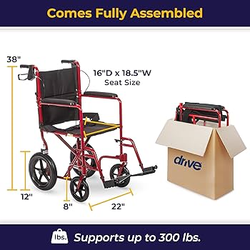 Expedition X EXP19LTRD 赤い折りたたみ介助用車椅子 Drive Medical Expedition Aluminum transport Chair, Red, 1